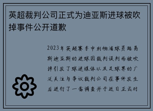 英超裁判公司正式为迪亚斯进球被吹掉事件公开道歉 英超裁判公司正式为迪亚斯进球被吹掉事件公开道歉